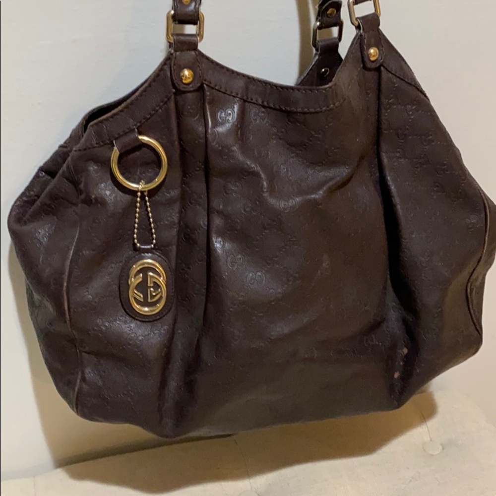 Gucci Brown Tote Bag with Gold Accents